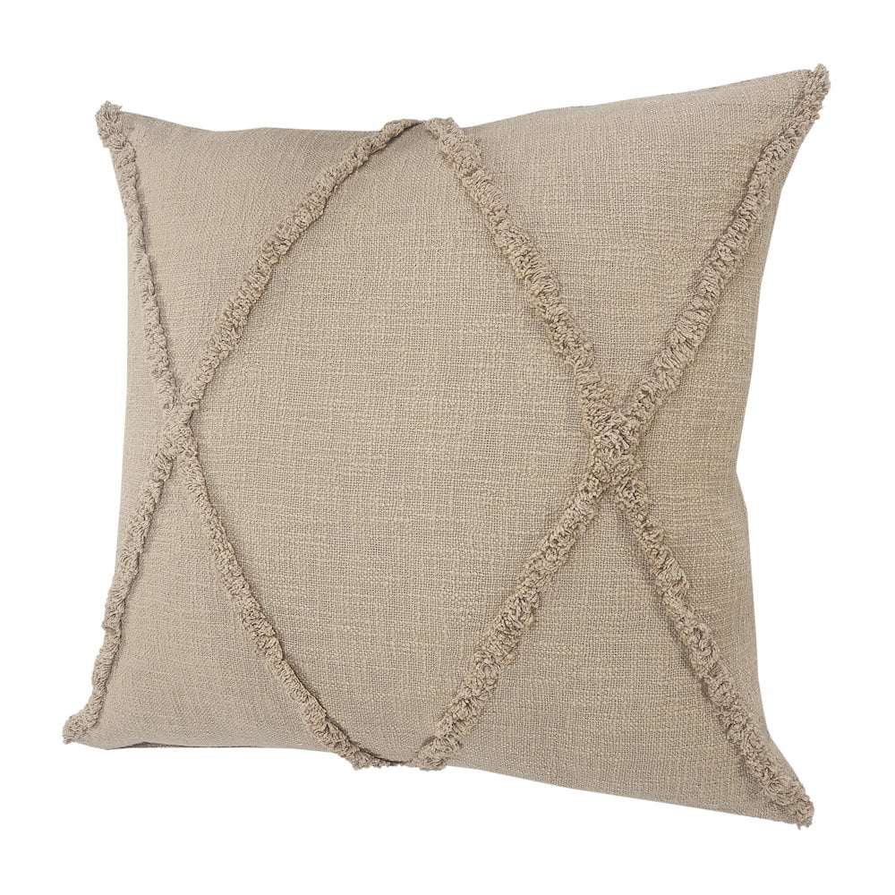 Woven Paths Sara 20" x 20" Taupe Shag Diamond Cotton Adult Decorative Throw Pillow