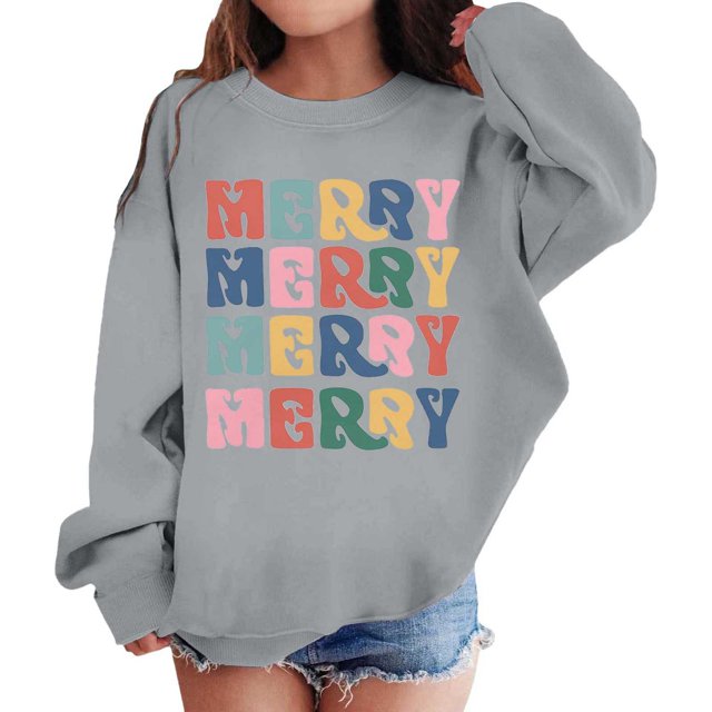 FAOWME Sweat à Capuche Imprimé Lettres Mode pour Filles Décontracté Ample Gris 5-6 Ans