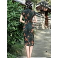 thumbnail image 2 of Robe Rétro d'Été pour Femmes, Manches Courtes, Col Montant, Fendue, Style Chinois, Jupe Longue en Satin, 2 of 7