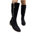 thumbnail image 4 of Black Booties TKYCMSUAKI Women's Faux Suede Knee High Boots Side Zipper Flat Low Heel Boot Shoes Pointed Toe Stretch Pull On Winter Boots, 4 of 9