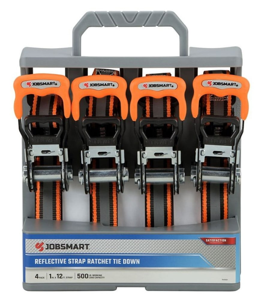 JobSmart FH95354 1 in. x 12 ft. Reflective Ratchet TieDowns 4Pack