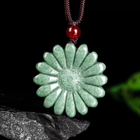 HOOUN Natural Grade A Jade Jadeite Pendant Women's Bean Green Sunflower Pendant Gift