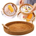 thumbnail image 1 of Round Rattan Tray Woven Bread Basket with Handles Small Tray for Serving Dinner Parties Coffee Table Tea (Natural 11 Inches Diameter), 1 of 9