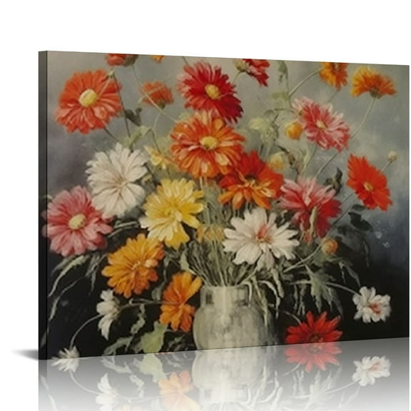COMIO Burnt Orange Wall Decor Poppy Wall Art Red and Yellow Orange Daisy Flower Canvas Prints Painting Bathroom Pictures Kitchen Floral Posters Modern Artwork for Living Room Home Decoration