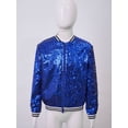 thumbnail image 5 of TSSOE Kids Girls Sparkly Sequin Baseball Jacket Coat Long Sleeve Zip Up Outerwear Dancing Party Royal Blue 10, 5 of 7