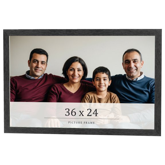 36x24 Frame Black Charcoal Grey Wood Textured Picture Frame | 0.75 Inch Moulding Width | Gunmetal