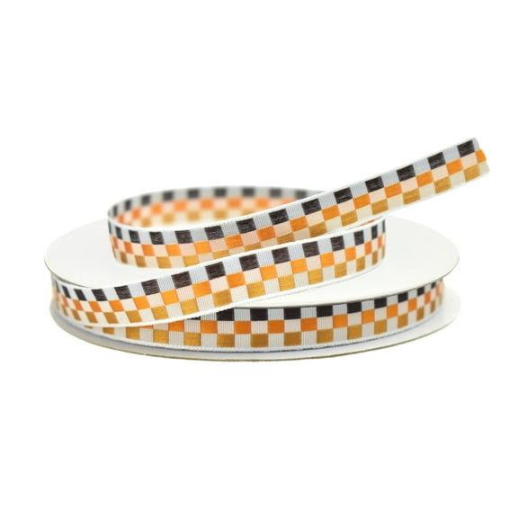 Homeford Fall Checkered Satin Ribbon, Multicolor, 3/8-inch, 10-yard