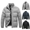 thumbnail image 5 of Men's Casual Solid Color Warm Cotton-padded Jacket (Bread Coat) - Stand-up Collar Thickened Zip Cotton Coat (BRETOWANO), Dark Blue, Size M, 5 of 5