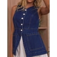 thumbnail image 3 of Women Sleeveless Strechy Jean Vest Top Button Down Casual Summer Western Waistcoat with Pocket Dark Blue M, 3 of 8