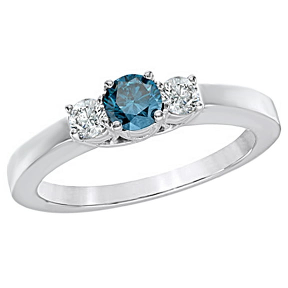 AFFY Blue & White Natural Diamond Three Stone Engagement Ring in 14k White Gold By