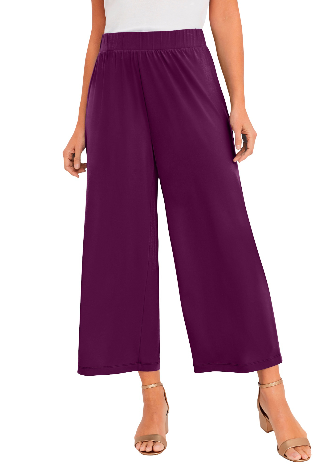 The London Collection Women's Plus Size Knit WideLeg Crop Pant Pants