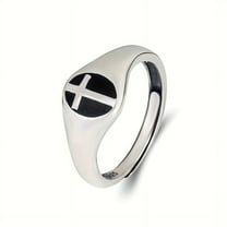 A 925 sterling silver round seal ring with a cross design, suitable for men and women to match daily clothing, high-quality adjustable ring, good gifts,Silver
