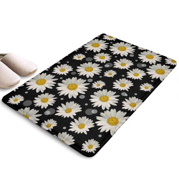 Black White Flower Pattern Flannel Non Slip Door Rugs,Washable Door Mats Indoor,Decorative Door Mats,Dirt-Resistant and Absorbent Doormat for Entrance,Bedroom,Kitchen,Bathroom,23.5x16in(60x40cm)