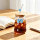 thumbnail image 5 of Vaso de agua de vidrio con tapa y pajita de vidrio – Vaso de 450 ml con decoración de mariposa para café, té y bebidas frías – Vaso reutilizable para el hogar, la oficina y uso al aire libre., 5 of 6