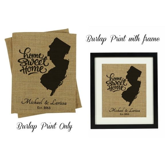 Darling Souvenir Home Sweet Home Burlap Print Wall Decor New Jersey Map Personalized Housewarming Gift-Burlap Print Only(8 x 10 Inches)