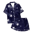 thumbnail image 4 of Ladies' Fashionable Casual Reindeer Snowflake Christmas Tree Christmas Snowman Print Silk Satin Short Sleeved Button Up Pajamas Set Silk Pajamas for Women Shorts Set Women Pajamas Set Tall Transparent, 4 of 4
