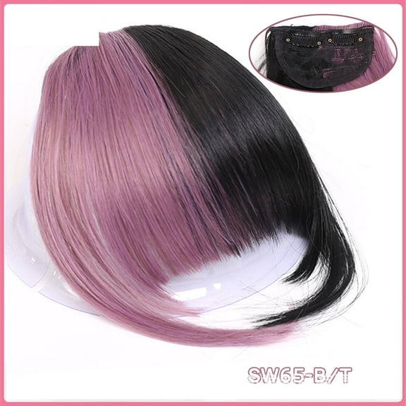 XmhyTop Natural-Looking Clip-In Bangs with Side Swept Temples, Soft Synthetic French Fringe Hairpiece, Easy Styling Curved Bangs Extensions for Women's Daily Wear，Purple and Black