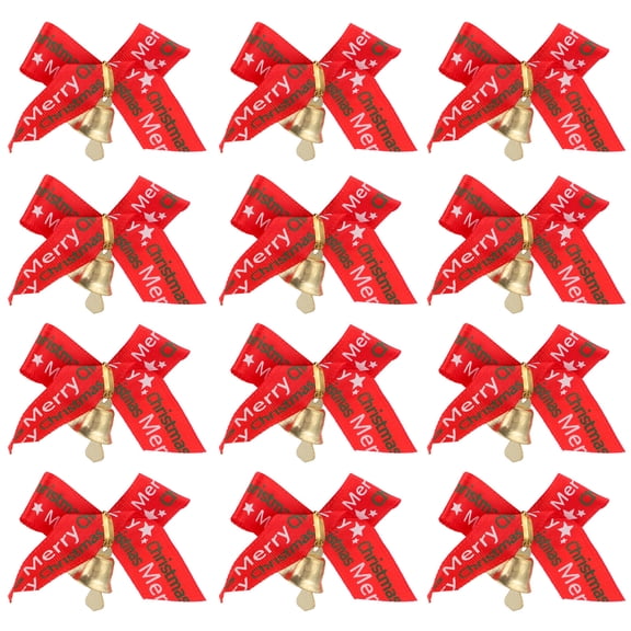 Gymnture christmas 24pcs Red Christmas Bow Tie with Bell for Tree