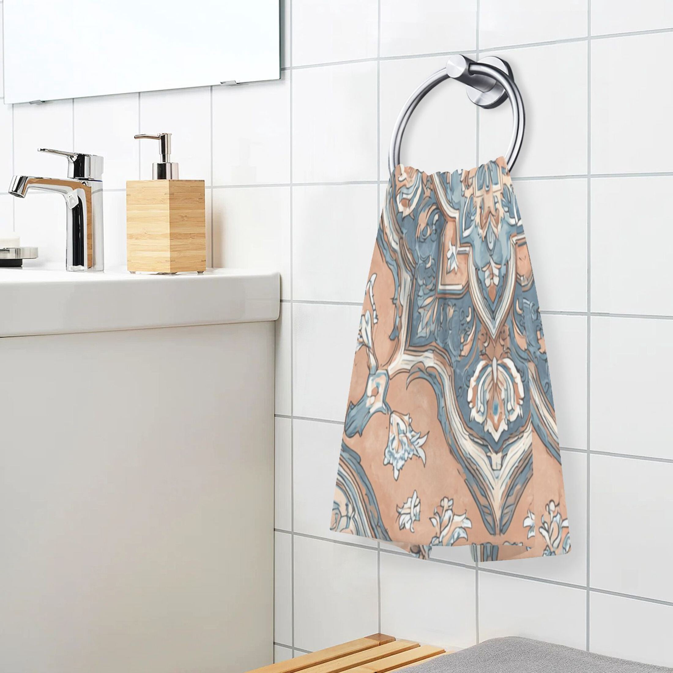 2 Pieces of Cotton Towel Face Towel Set Hand Towel Bath Towel Cotton Bath Towel Sets Terracotta Mosaic Peach Accents