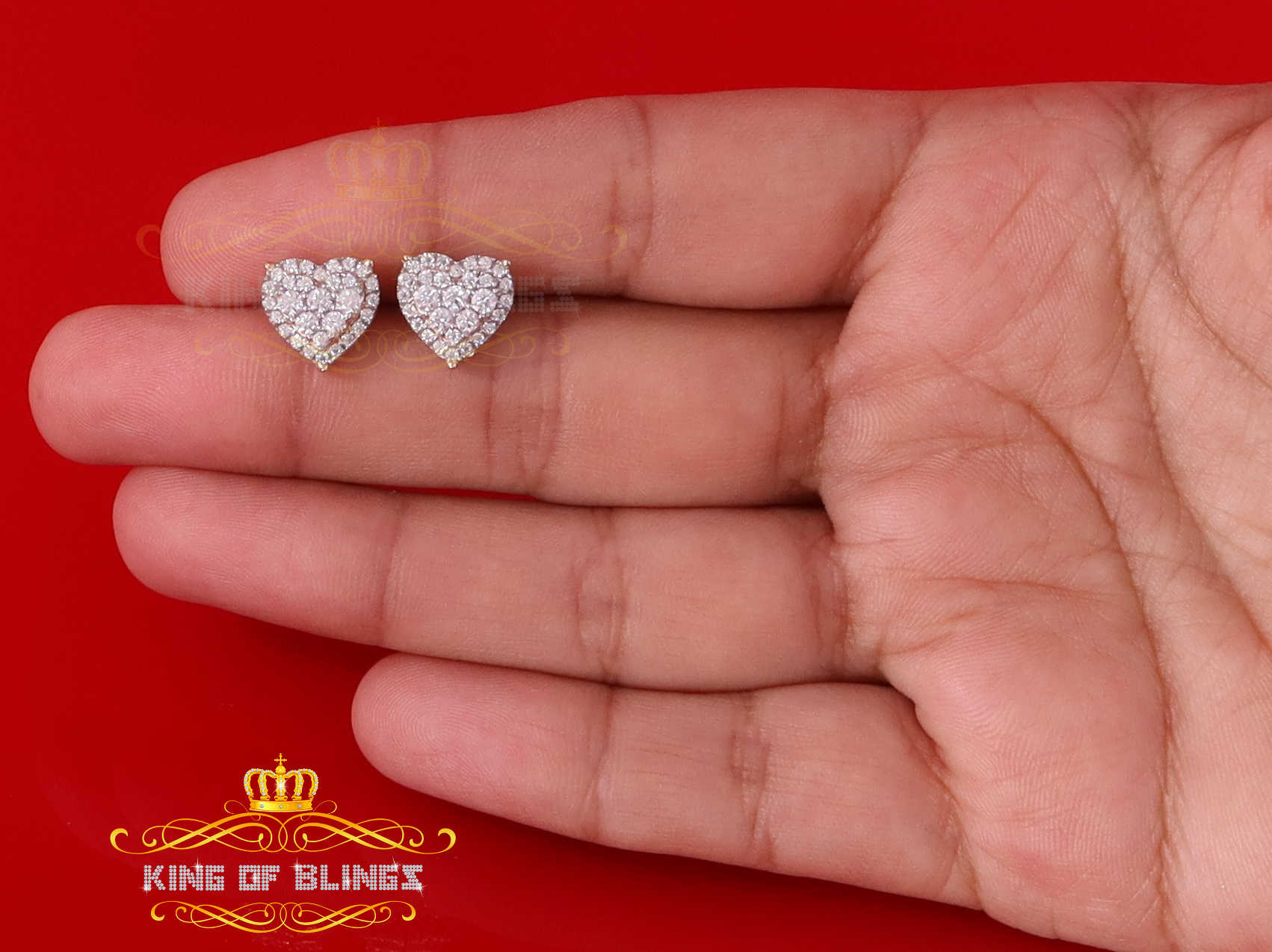 King of Bling's Men's/Womens 925 Silver Yellow 1.00ct VVS 'D' Moissanite 3D Heart Stud Earrings