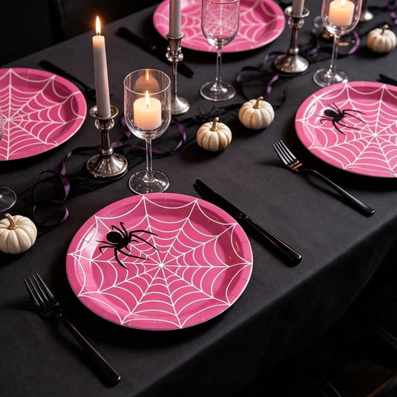 Snmubt Halloween Spider Web Paper Plates, Disposable 9 Inch Dessert Dinnerware Set for Party Birthday Themed Events, 10 Pack