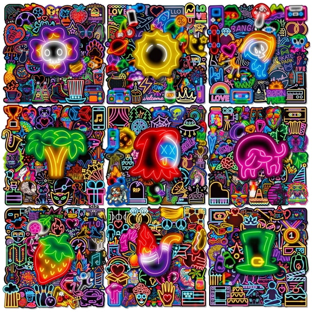Paquete de pegatinas Creative Graffiti, vinilo con luz de neón, 300 unidades