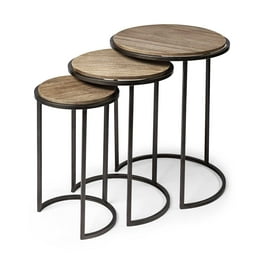 Set Of 3 Brown Wood Round Top Accent Tables With Iron Nesting Set Of 3 Brown Wood Round Top Accent Tables With Iron Nesting