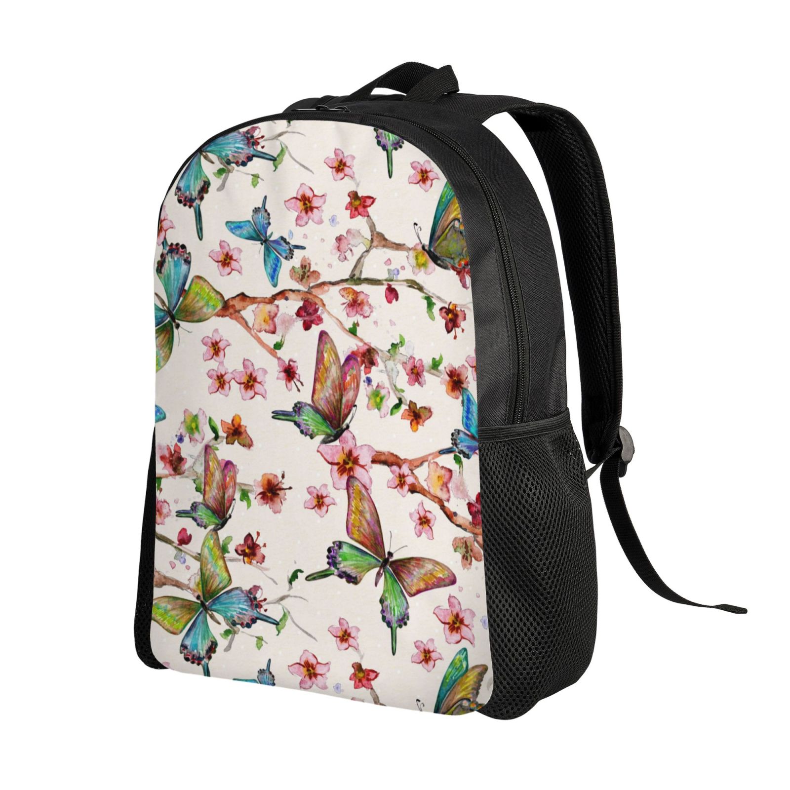 Xecao Watercolor Floral With Butterflies Print School Backpack with Laptop Compartment Small Travel Laptop Backpack for Women Men Waterproof College Backpack Simple School Bag
