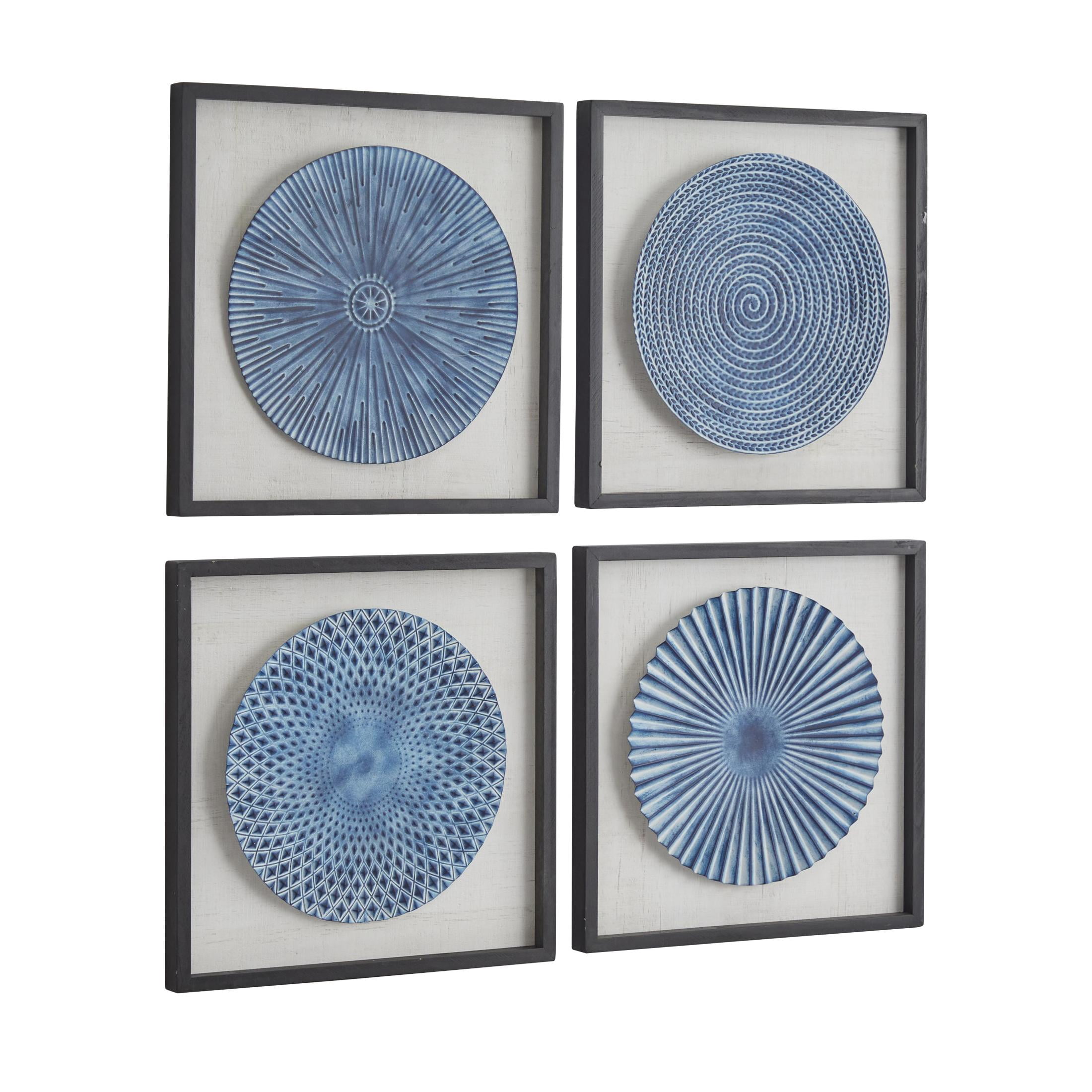 16" x 16" 3D Spiral Plate Starburst Framed Wall Art with Black Wood Frames, by DecMode (4 Count)