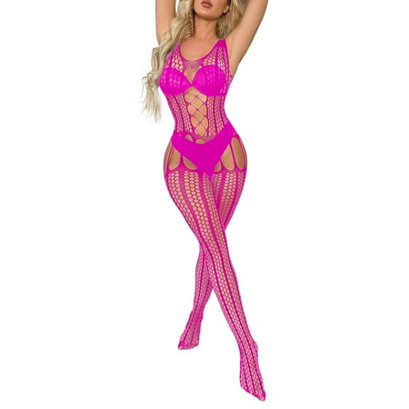 Midwennn Women Sexy Hollow Out Sleeveless European Mistress Sexy Body Stockings Crotchless Lingerie Vintage Satin Nightie Sexy Sleepwear for Women