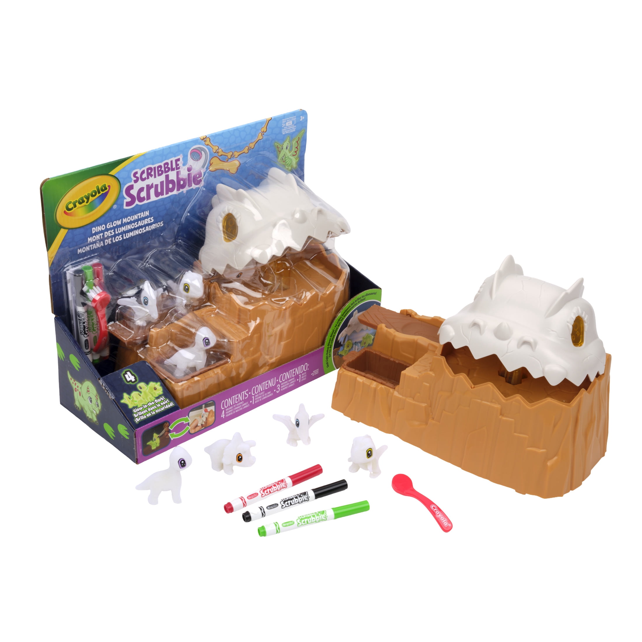 Crayola Scribble Scrubbie Dino Glow Mountain Playset, Glow in the Dark Dinosaur Toy, Creative Play, Art Toys & Gifts for Kids, Ages 3+