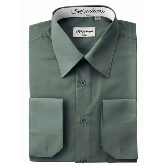 Berlioni Italy Men's Convertible Cuff Solid Dress Shirt Charcoal