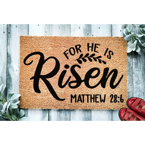 Doormat For He Is Risen Matthew 28:6 | Christian Easter Doormat Bible (18" x 30") #2861428