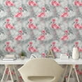 thumbnail image 2 of Ambesonne Tropical Peel & Stick Wallpaper for Home, Palm Leaf Flamingo Floral, 13"x36", Pastel Pink Pale Grey, 2 of 5