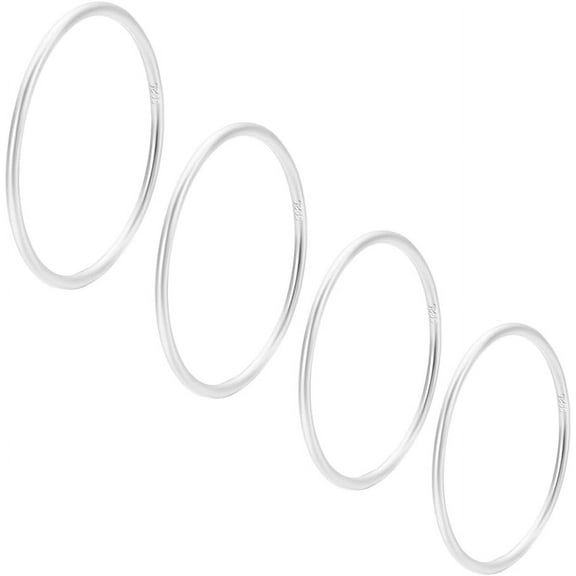 1 Box 4Pcs 925 Sterling Silver Stacking Rings for Women 1mm Thin Finger Rings Simple Plain Thumb Band Rings (Size: 15.7/16.3/17.3/18.1mm) 1set
