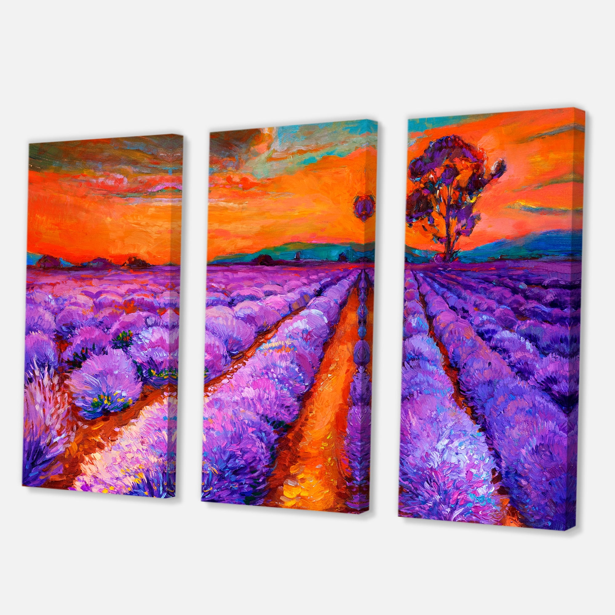 Designart ' An Orange Sunset Over Purple Lavender Fields I ' Farmhouse Canvas Wall Art Print