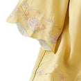 thumbnail image 4 of Embroidered Linen Tops for Women Dressy Casual Ruffle Mid-Sleeve Shirts Crew Neck Pullover Tees,Yellow,XXL, 4 of 5