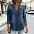 thumbnail image 4 of ClodeEU Women's V Neck Long Sleeve Denim Blouse,Loose Curved Hem Casual Jean Top Dark Blue,Women's Plus S, 4 of 8