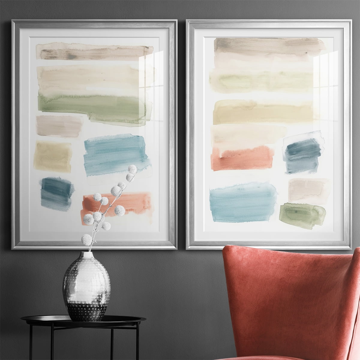 Wexford Home Watercolor Swatches I Premium Framed Print, 30.5" x 42.5" - Ready to Hang, Silver (Set of 2)