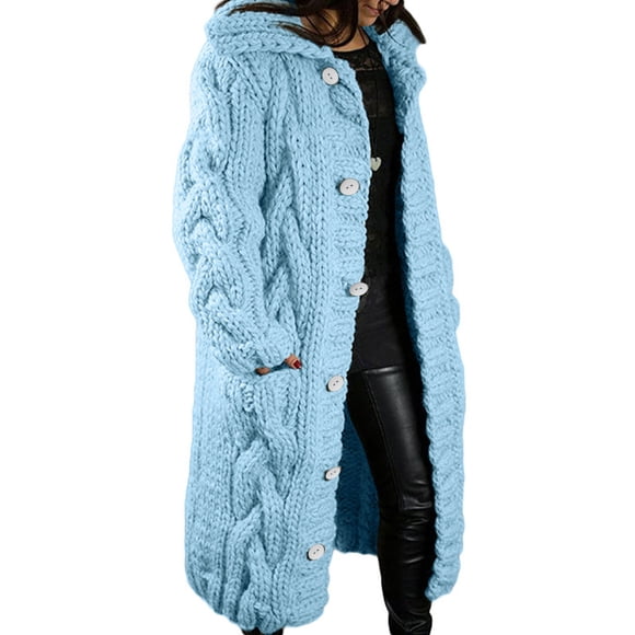 EGNMCR Womens Long Sleeve Jacket, Long Sleeve Hoodless Casual Outwear & Jackets Womens Long Sleeve Cable Knit Long Cardigan Open Front Button Sweater Outerwear Women Coat