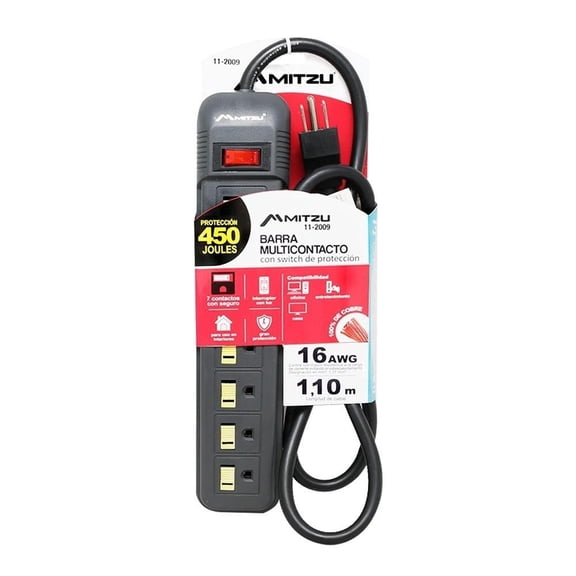 Barra Multicontacto Mitzu Seguro Protector 11-2009 Negro