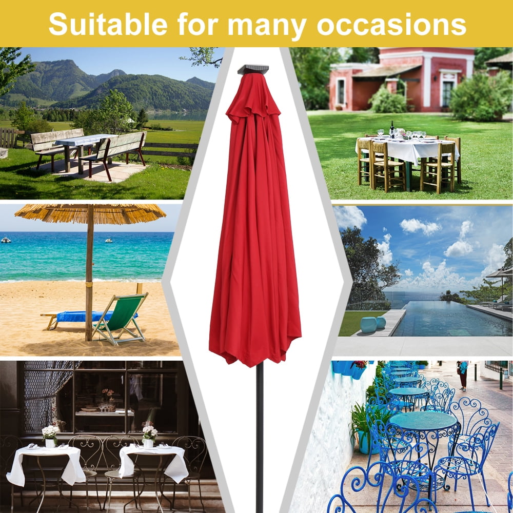 Kepooman 9FT Patio Umbrella, Outdoor Round Umbrella with Lamp Beads for Garden Deck Pool Patio, Without Base, Wine Red Kepooman 9FT Patio Umbrella, Outdoor Round Umbrella with Lamp Beads for Garden Deck Pool Patio, Without Base, Wine Red