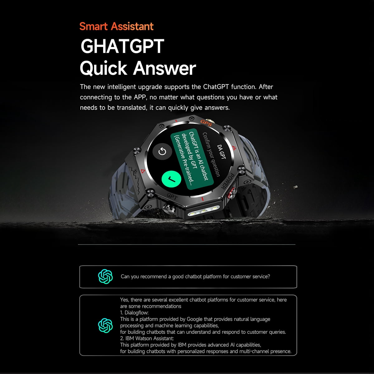 Rainbuvvy KC91 Smart Watch 1.39 Inch GPS 3ATM Waterproof Flashlight Message Notification for Android or iOS Sports Watch
