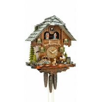 Cuckoo Clock Black Forest house with moving beer drinker and mill wheel