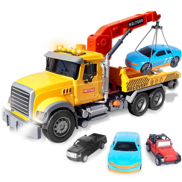 15” Big Truck Toys Set Include Tow Truck Racing Car Metal Off-Road Car Metal Pickup Truck Toy Truck with Hook Boys & Girls Christmas and Birthday Gift Christmas Halloween Gift,Truck,none