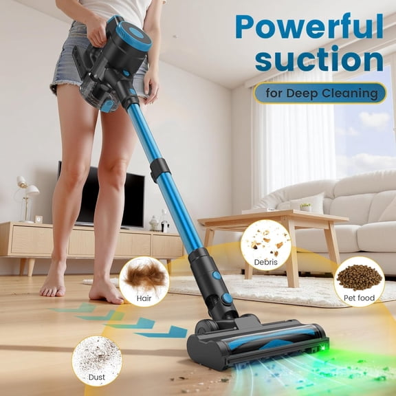 Cordless Vacuum Cleaner, 45Mins Runtime, Anti-Tangle, 1.5L Dust Cup, Lightweight for Hardwood Floor Carpet Pet Hair