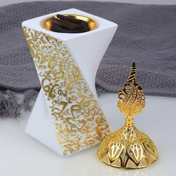 Elegant Metal-lid Incense Bakhoor Burner, 1 Count Resin Crafted Home Accent, Room Accessories Religious Aromatic Scent Incense Burner for Home Decor, Scented Home Fragrance Accessories