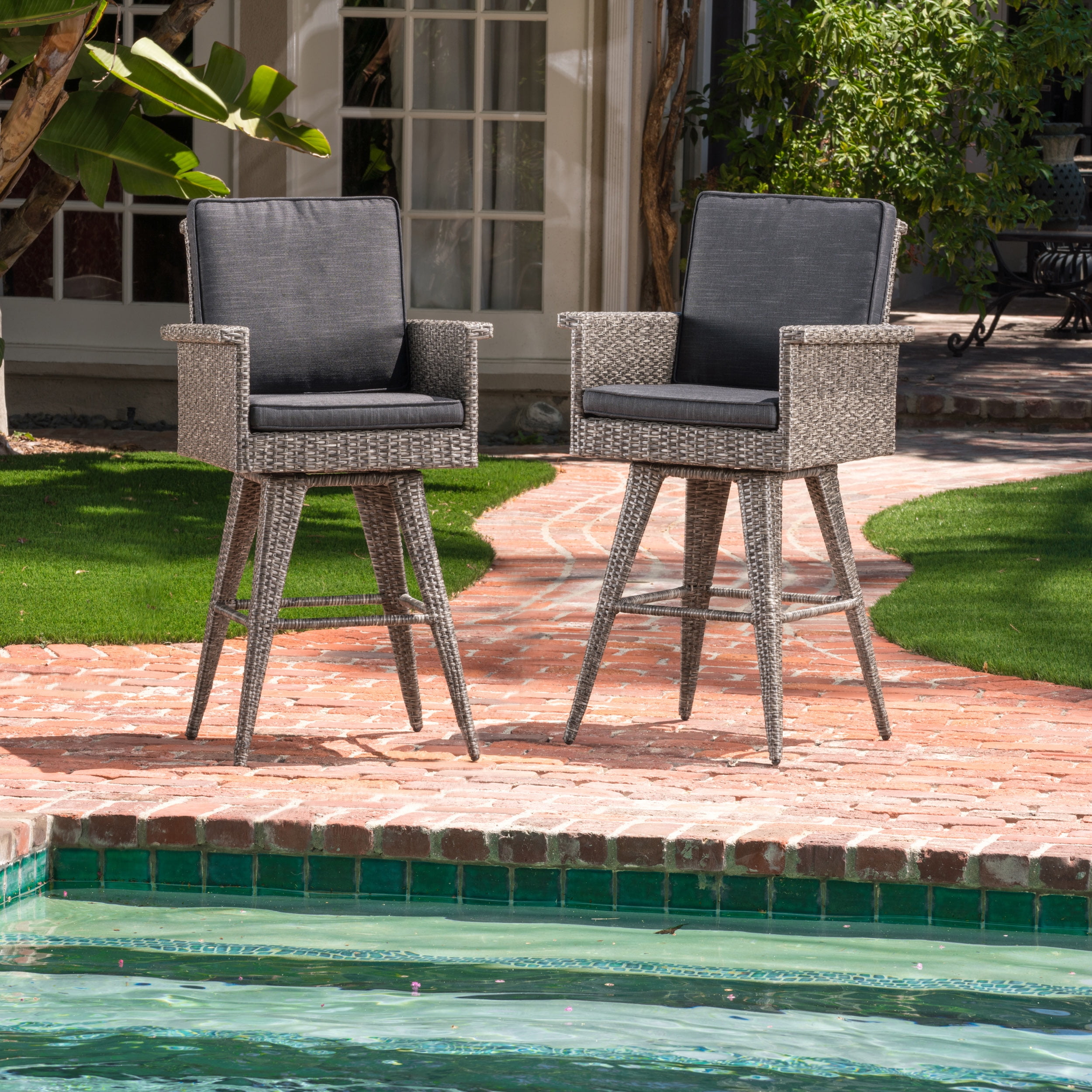 Raleigh Outdoor Wicker 30" Bar Stools with Cushions, Set of 2 Walmart