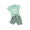 thumbnail image 2 of Musuos Baby Summer 2 Piece Outfits 6 12 18 24M 3T Letter Print Short Sleeve Shirt and Elastic Shorts Set for Toddler Girl Boy, 2 of 10