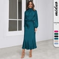 thumbnail image 2 of Vestido de primavera y otoño con diseño de sentido del diseño, vestido de manga larga con cuello halter, vestido de noche elegante de satén de alta sociedad, 2 of 6